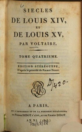 Siècles de Louis XIV et de Louis XV, 4