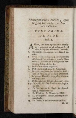 Anacephalæosis eorum , quæ singulis sectionibus ab Autore tractantur.