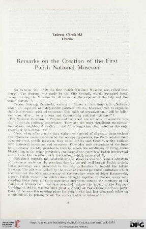 Chruścicki, Tadeusz (Cracow): Remarks on the Creation of the First Polish National Museum