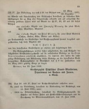 59. Ministerial-Bekanntmachung, das Ausschreiben einer Abgabe zur Verbandskasse der Viehbesitzer des Großherzogthums betreffend