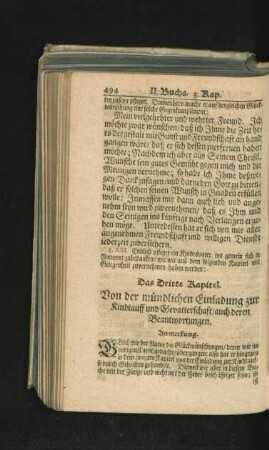 Das Dritte Kapitel. Von der mündlichen Einladung zur Kindtauff und Gevatterschaft/ auch deren Beantwortungen.