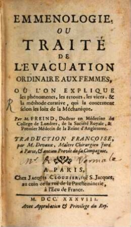 Emmenologie : ou traité de l'évacuation