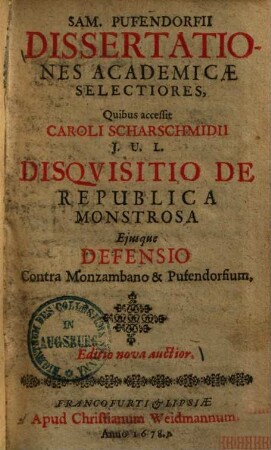 Sam. Pufendorfii Dissertationes academicae selectiores