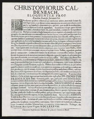 Christophorus Caldenbach, Eloquentiae Prof. Ejusdem Studiosae Juventuti Sal.