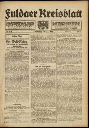 Erste Ausgabe vom Dienstag, den 30. Juli 1918.