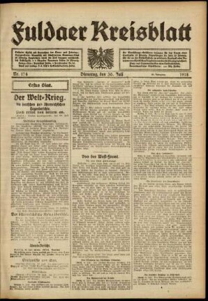Erste Ausgabe vom Dienstag, den 30. Juli 1918.