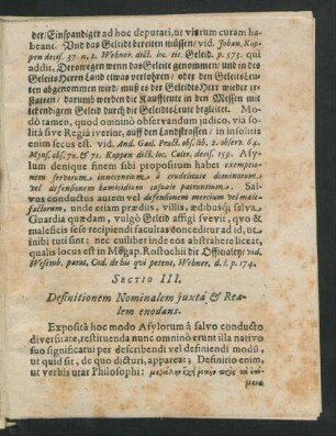 Sectio III. Definitionem Nominalem iuxta & Realem enodans.