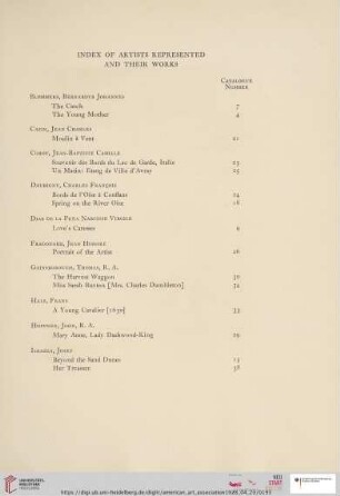 Index of artists represented and their works