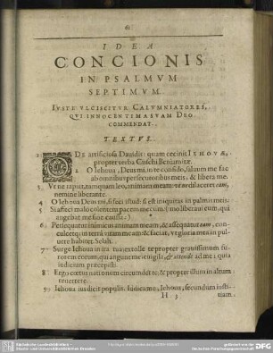 Idea Concionis In Psalmum Septimum