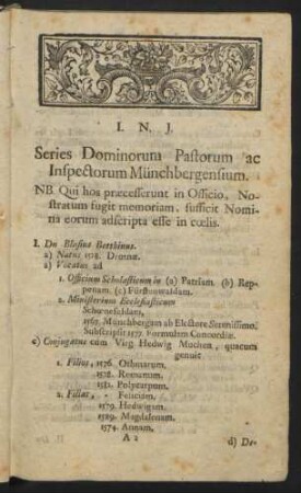 Series Dominorum Pastorum ac Inspectorum Münchbergensium.