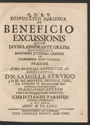 Disputatio Iuridica De Beneficio Excussionis