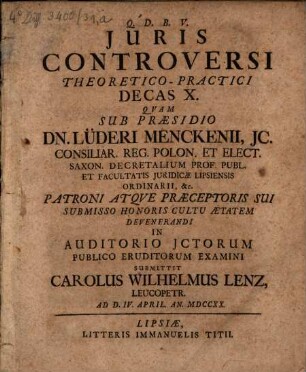 Juris Controversi Theoretico-Practici Decas ..., 10