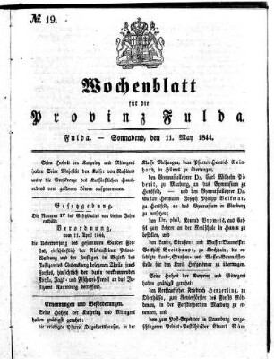 Nr. 19, Ausgabe vom 11. Mai 1844