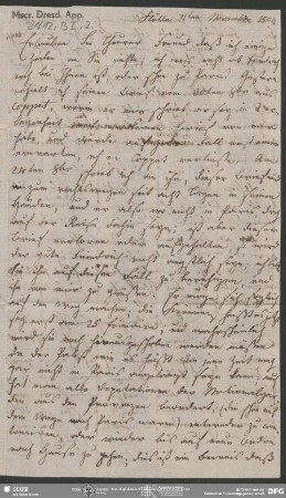 Eigenh. Brief von Dorothea von Schlegel an August Wilhelm von Schlegel, Köln, 11.11.1804