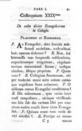 Colloquium XXIX num. De cultu divino Evangelicorum in Collegio