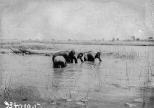 Am Fluss : Männer graben eine Rinne im Wasser