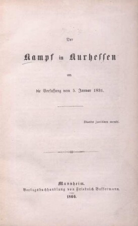 Der Kampf in Kurhessen um die Verfassung vom 5. Januar 1831