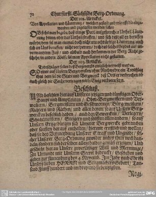 Der 103. Artickel. Todtschläger sollen deß Bergwercks ewiglich verweist werden.
