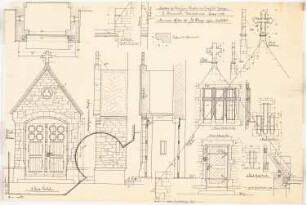 Herz-Jesu-Kirche, Grafeld: Details für Steinmetzarbeiten, Portal, Fenster, Türen, Giebel 1:20, Profil 1:1