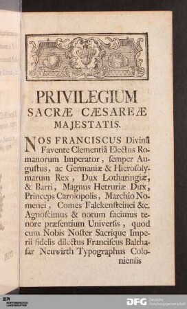 Privilegium Sacræ Cæsareæ Majestatis.