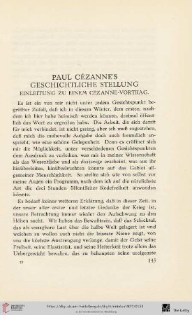 Paul Cézanne's geschichtliche Stellung. Einleitung zu einem Cézanne-Vortrag