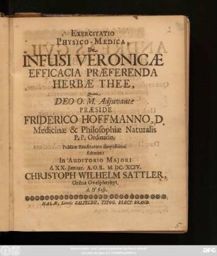 Exercitatio Physico-Medica, De Infusi Veronicae Efficacia Praeferenda Herbae Thee