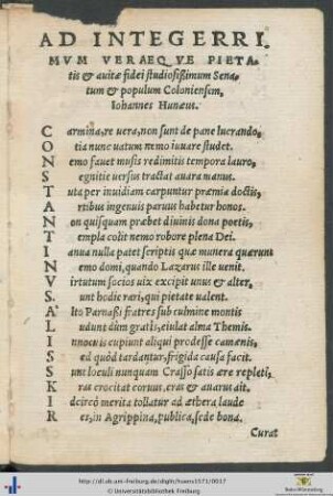 Ad Senatum et populum Coloniensem Iohannes Hunæus