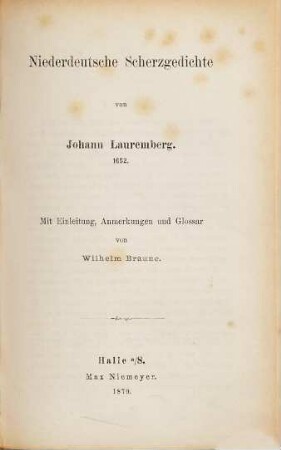 Niederdeutsche Scherzgedichte : 1652