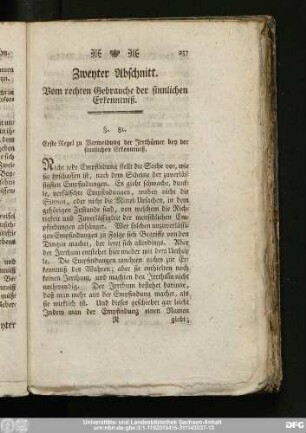 Zweyter Abschnitt. Vom rechten Gebrauche der sinnlichen Erkenntniß.