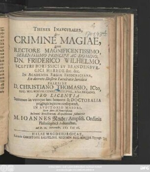 Theses Inavgvrales, de Crimine Magiæ