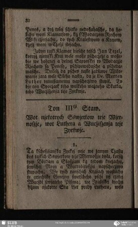 Ton IIIcżi Staw. Wot njekotrych Sswjetkow teje Wjernoszje, wot Luthera a Wucżiszenja teje Zyrkwje