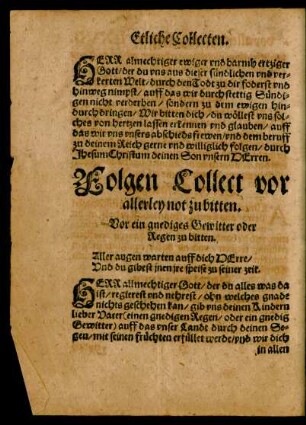 Folgen Collect vor allerley not zu bitten.
