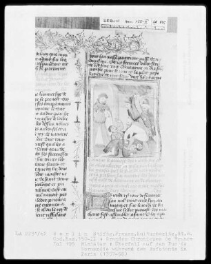Chroniques de France in zwei Bänden — Chroniques de France, Band 2 — Überfall auf den Duc de Normandie während eines Aufstands in Paris 1357-1358, Folio 195recto
