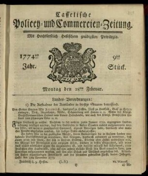 9tes Stueck, Montag den 28ten Februar 1774