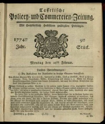 9tes Stueck, Montag den 28ten Februar 1774