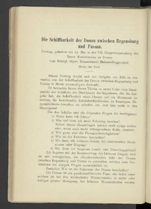 Die Schiffbarkeit der Donau zwischen Regensburg und Passau.