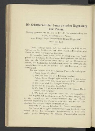 Die Schiffbarkeit der Donau zwischen Regensburg und Passau.