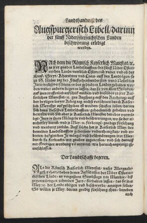 Augspurgerisch Libell/ darinn der fünff Niderösterreichischen Landen beschwörung erledigt werden.