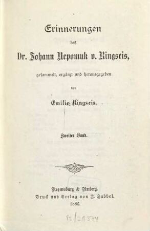 Erinnerungen des Dr. Johann Nepomuk v. Ringseis, 2