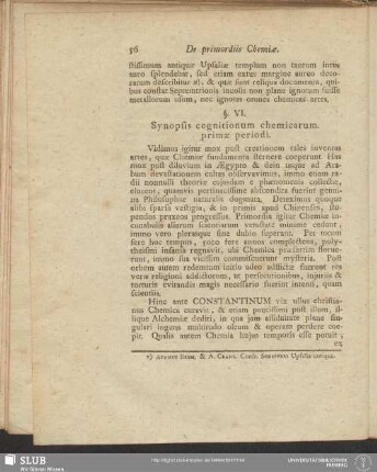 §. VI. Synopsis cognitionum chemicarum. primae periodi