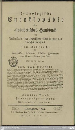 [Hauptbd.] 6: Feuerspritze - Glas. Mit den Kupfertafeln 102 bis 125