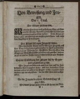 Der V. Titul. Von Beweisung und Zeugen