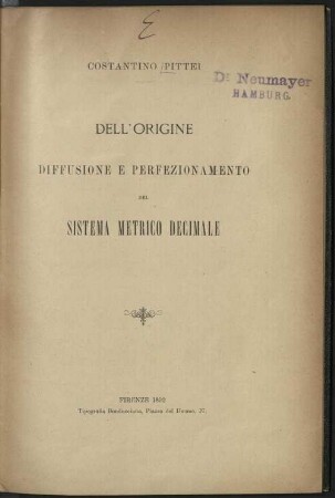 Dell' origine diffusione e perfezionamento del sistema metrico decimale