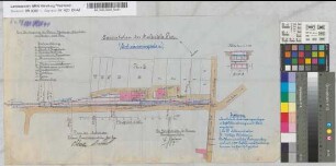 Verlängerung der Dürener Dampfstraßenbahn von Merken nach Pier. Lichtraum-Umgrenzung der Dürener Dampfstraßenbahn Spezialplan des Bahnhofs Pier. Entwässerungsplan sowie Schnitte des Klärbassins
