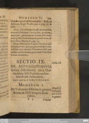 Sectio IX. De ΑΠΡΟΣΩΠΟΛΗΨΙA divina Dilectionis circa Universalem Dei Volitionem sive beneficam voluntatem. ΑΝΤΙΘΕΣΙΣ Calviniana.