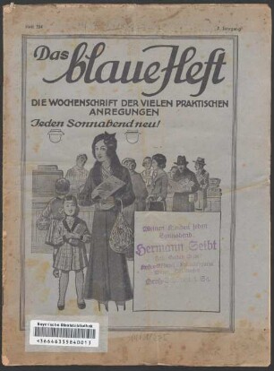 Das blaue Heft : die Wochenschrift der vielen praktischen Anregungen. 7. 1937 = H. 304 - 355