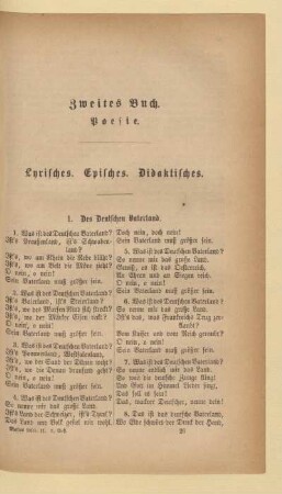Zweites Buch. Poesie. Lyrisches. Episches. Didaktisches