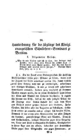 Hausordnung für die Zöglinge des Königl. evangelischen Schullehrer-Seminars zu Breslau