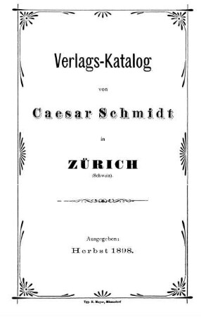 Verlags-Katalog von Caesar Schmidt in Zürich (Schweiz)