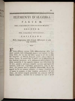 Parte III. Dell' Analisi Infinitesimale. Sezione II. Del Calcolo Integrale.